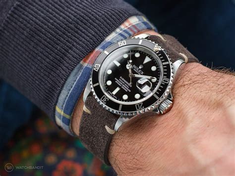 rolex sub on strap|Rolex submariner suede strap.